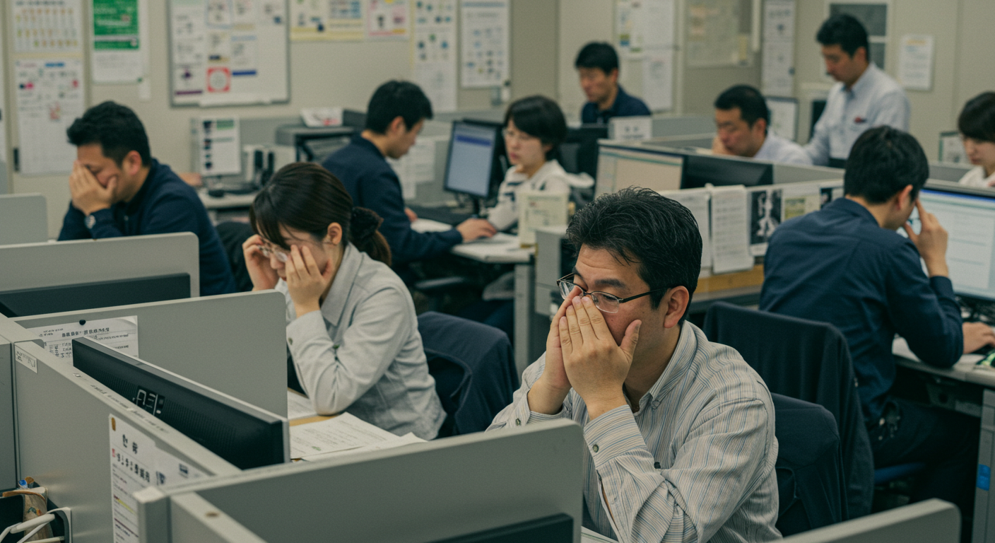 オフィスで疲れた表情の社員